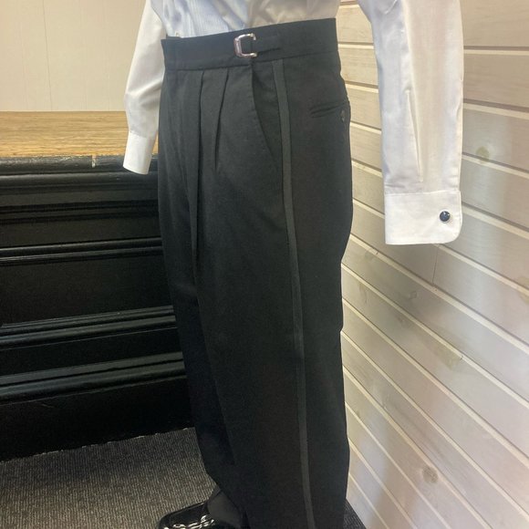 Black Pleated 100% Wool Tuxedo Pants - Weddings, Band, Special Events - Picture 7 of 8